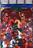 The Battle of Siffin (Arabic: صفين‎; May–July 657 CE) occurred during the First Fitna, or first Muslim civil war, with the main engagement taking place from July 26 to July 28. It was fought between Ali ibn Abi Talib and Muawiyah I, on the banks of the Euphrates river, in what is now Ar-Raqqah, Syria.<br/><br/>

Following the controversial murder of Uthman ibn Affan, Ali had become Caliph but struggled to be accepted as such throughout the Muslim Empire. Muawiyah, the governor of Syria, was a kinsman of the murdered Caliph, and wanted the murderers brought to justice. He considered that Ali was unwilling to do this, and so Muawiyah rebelled against Ali, who attempted to put down the rebellion. The result was the engagement at Siffin. However, the battle was indecisive, and the two parties agreed to an arbitration, which was equally indecisive.<br/><br/>

The battle and arbitration served to weaken Ali's position, but did not resolve the tensions that were plaguing the empire. To the Shia, Ali ibn Abi Talib was the first Imam. To Sunnis, Ali ibn Abi Talib was the fourth Rashidun Caliph, and Muawiyah the first Caliph of the Ummayyad dynasty. The events surrounding the battle are highly controversial between Sunni and Shia, and serve as part of the split between the two groups.